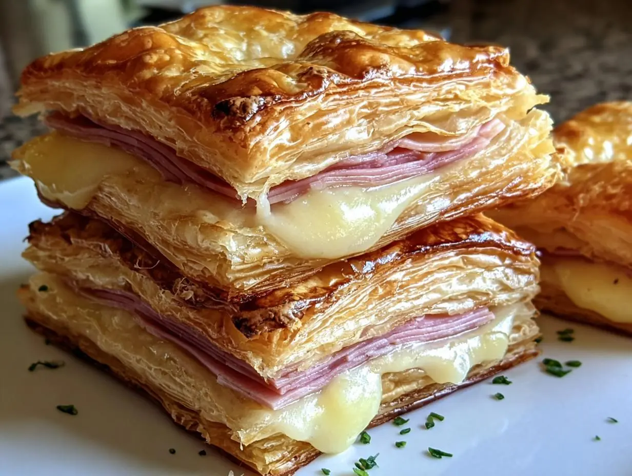 Crispy Ham & Cheese Puff Pastry Stacks