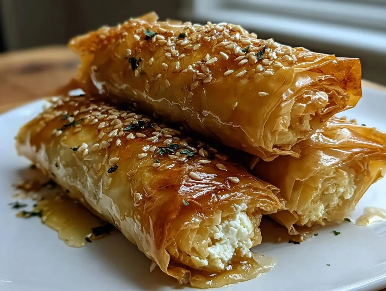Oven Fried Feta Rolls with Chili Honey