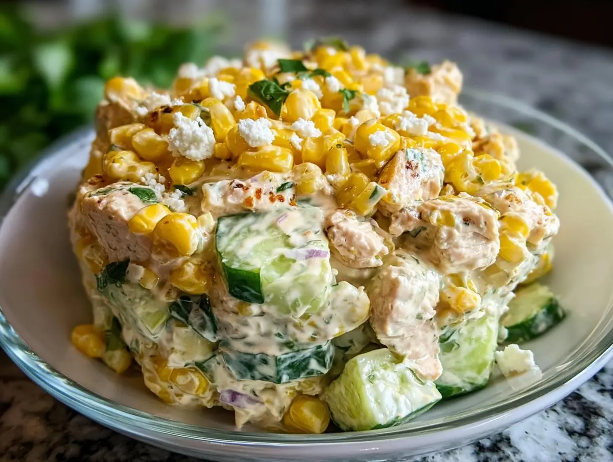 Street Corn Creamy Cucumber Chicken Salad